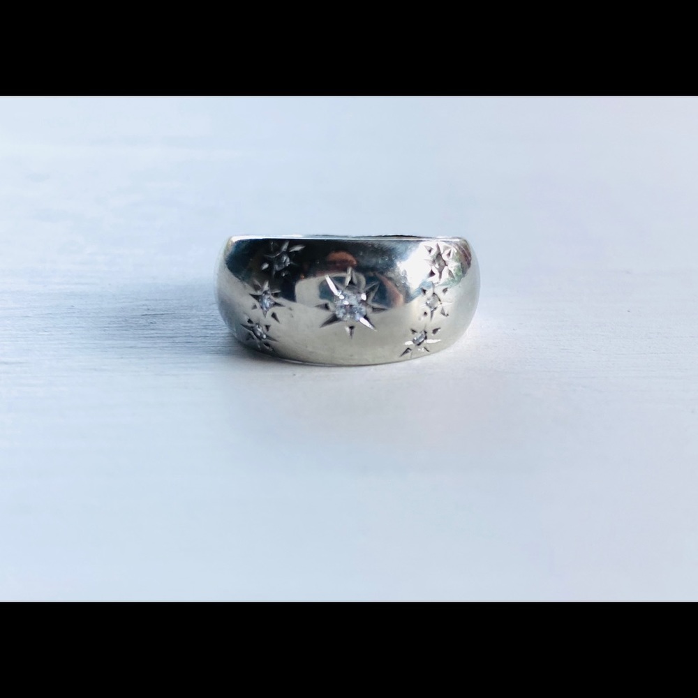 14k Diamond White Gold Size 4 Starburst Band Ring
